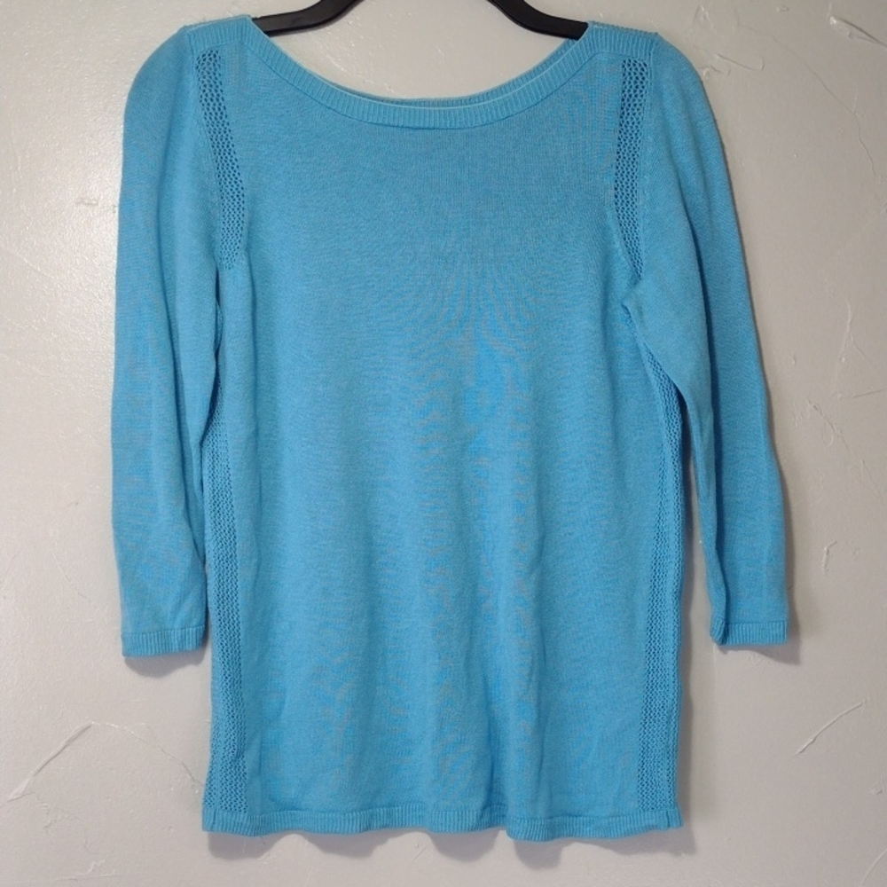 Talbots Sky Blue Linen-blend Knit Tunic Top Women's Petite Small